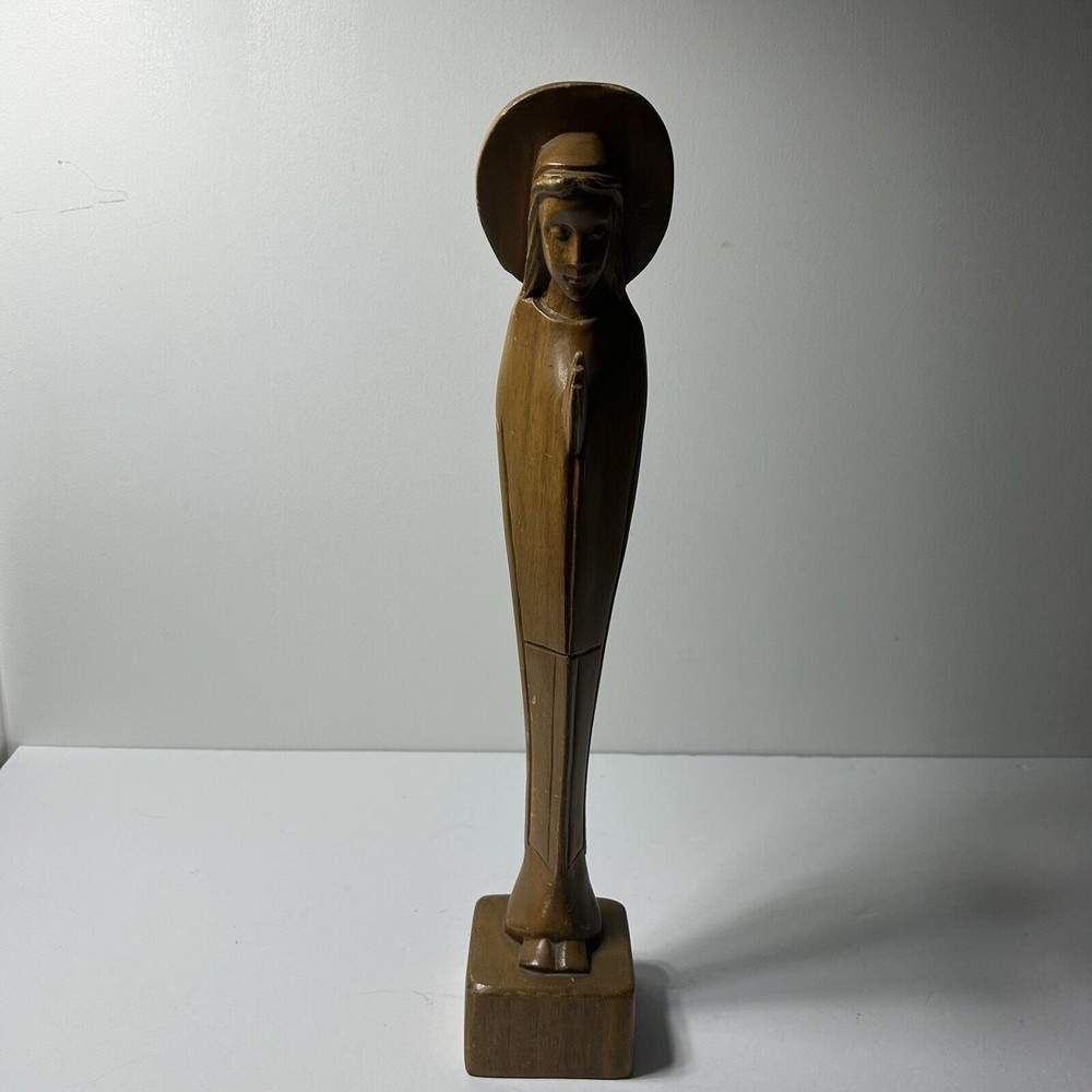 Vintage Virgin Mary Hand Carved Wood Figurine/Statue 15” Tall